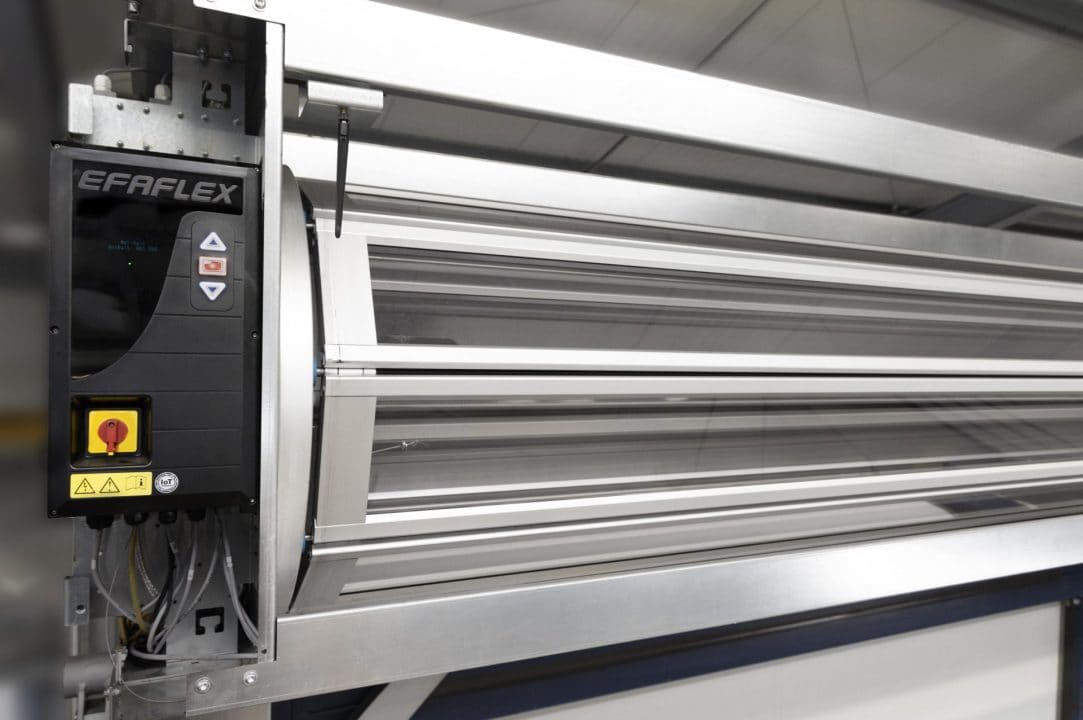 EFA-SST Clear spiral high speed door installed, clear acrylic panels