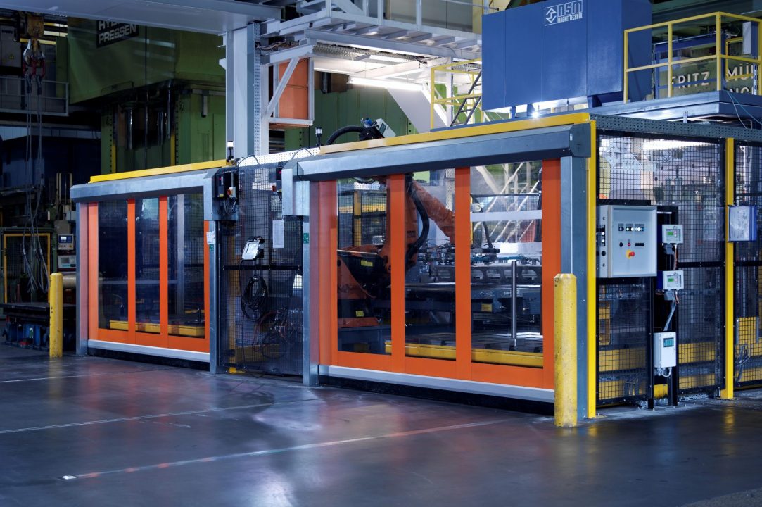 EFA-SRT ECO fabric door exterior view in an industrial setting