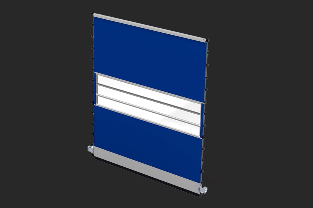 EFA-STR Flex door product view showing curtain and aluminium profiles