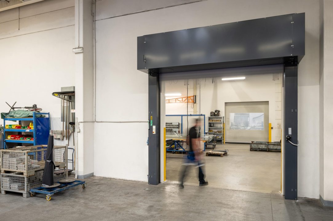 EFA-STR Flex high speed door showing reinforced PVC curtain and frame
