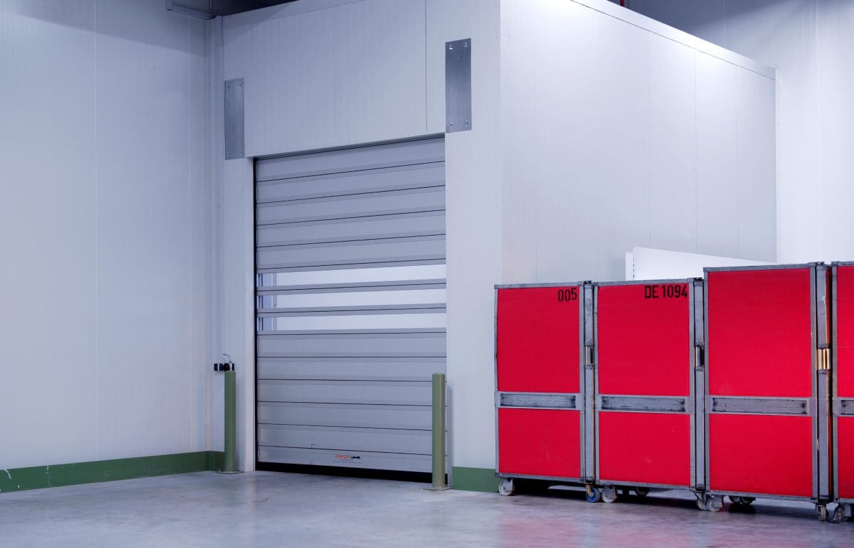 SO Spiral EFA-SST ISO-60 insulated high speed spiral door, exterior view